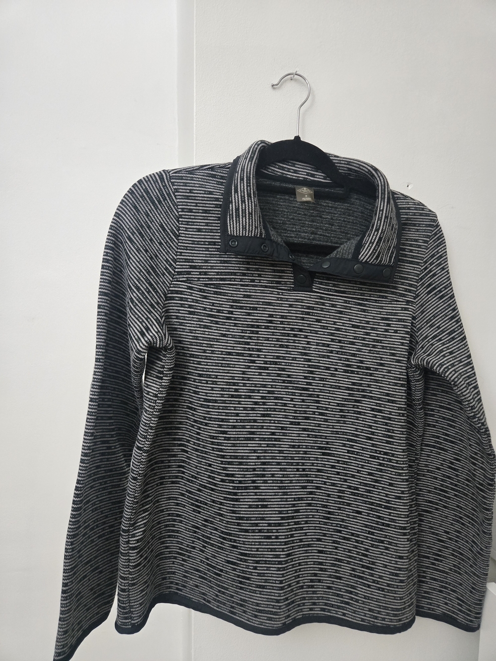 St. John's Bay Black & White Striped Turtleneck Sweater with Snap Placket